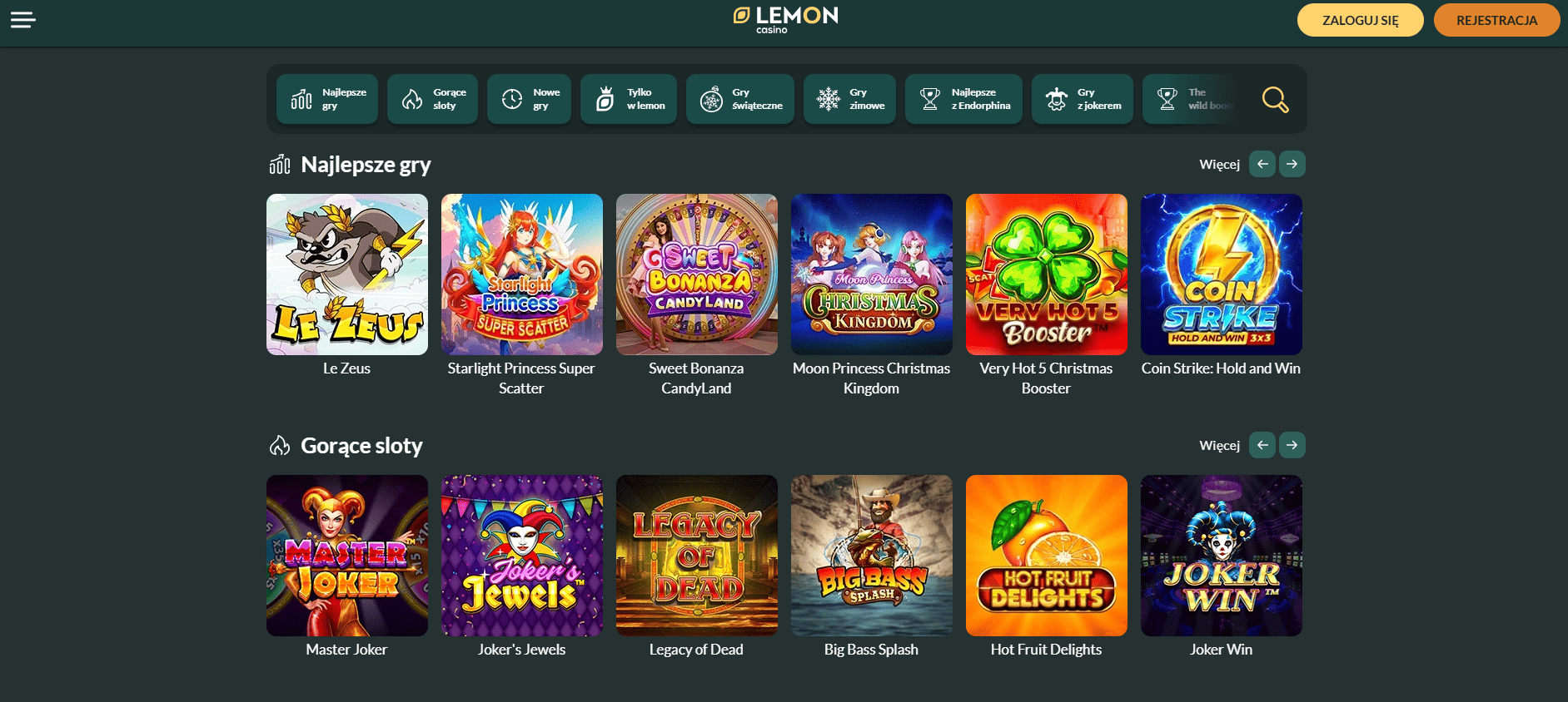 Zbiór gier dostępnych w Lemon Casino